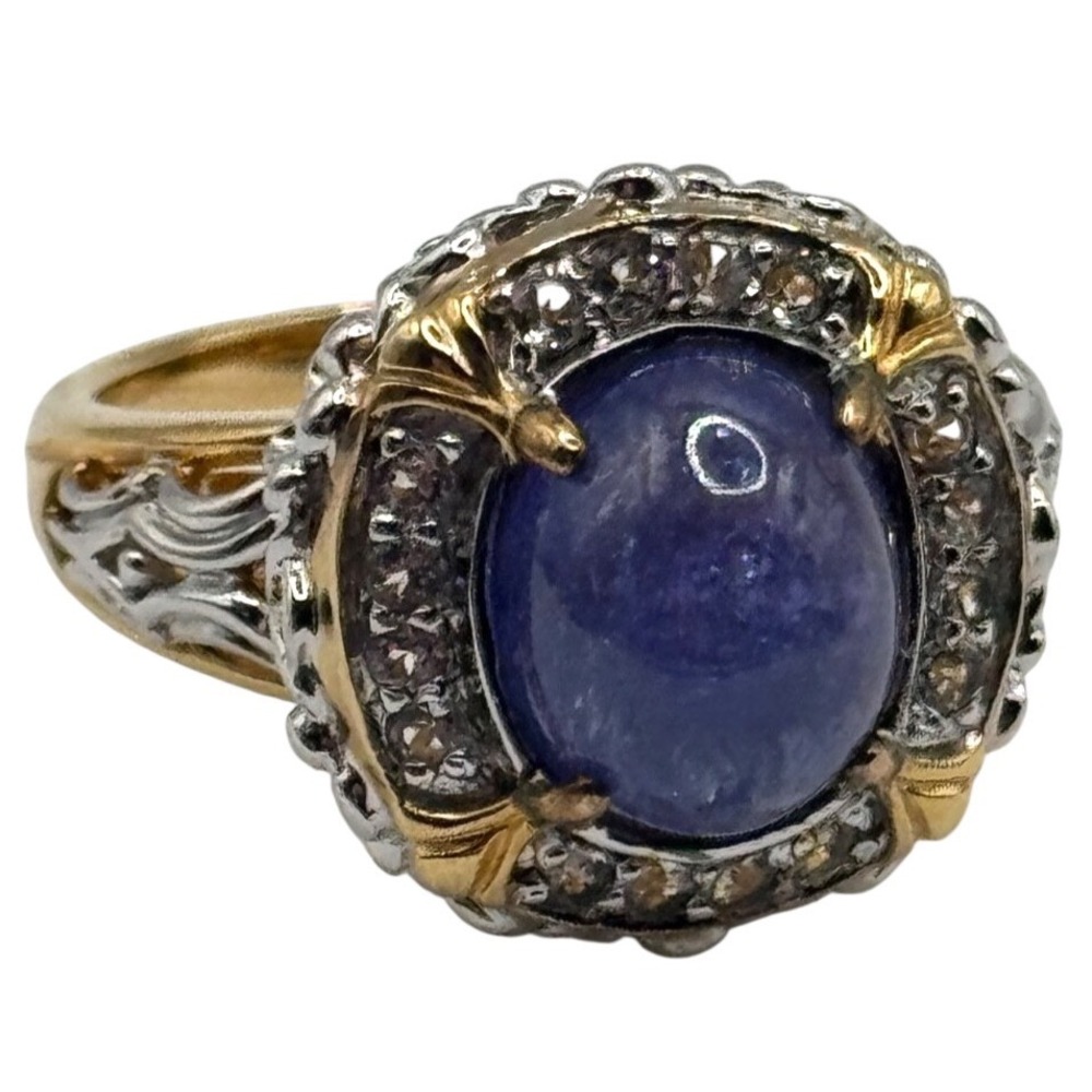 Victoria Wieck Sterling Silver Tanzanite Cabochon White Topaz Ring Size 9